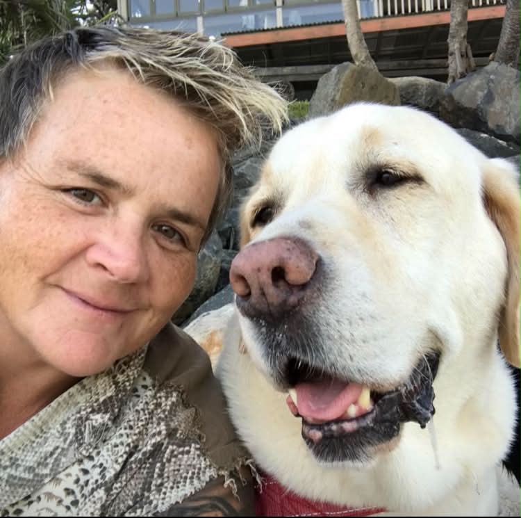 Rachelle with Sage on the beach